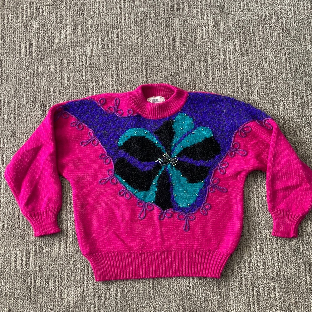 Vintage 1980's Multi Media Grandma Sweater Art